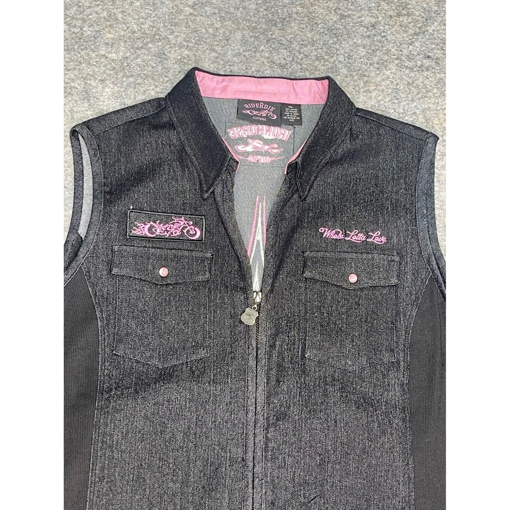 WOMEN'S MOTORCYCLE‎ WHOLE LOTTA LOVE DENIM SLEEVELESS ZIPPERED EMBROIDERED XL